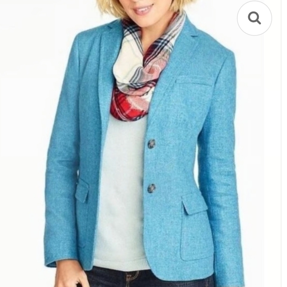 Talbots Shetland Wool Herringbone Blazer Blue Size 8P Preppy Classic